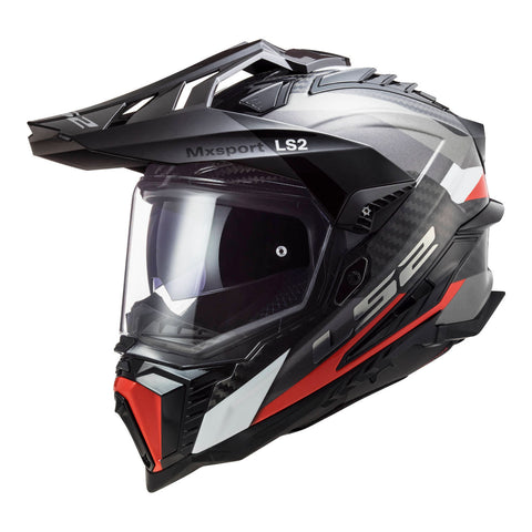 LS2 MX701 Explorer Carbon Frontier Helmet - Titanium / Red